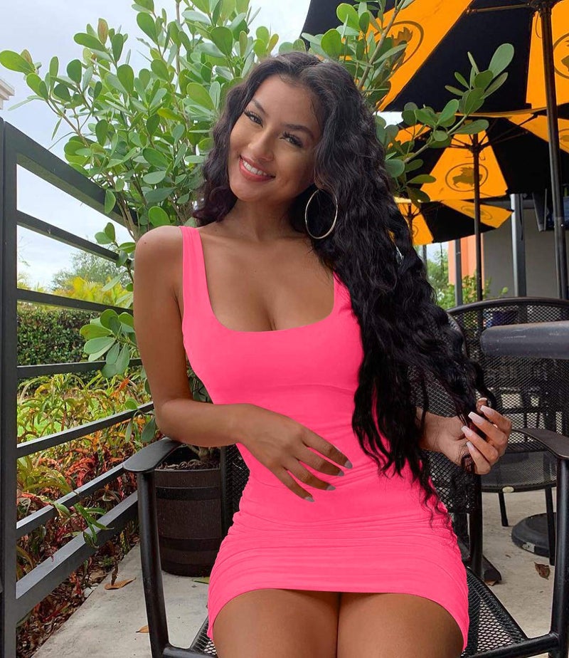 GOBLES Women's Casual Summer Sleeveless Mini Sexy Bodycon Tank Club Dress Fluo Pink - Image 3